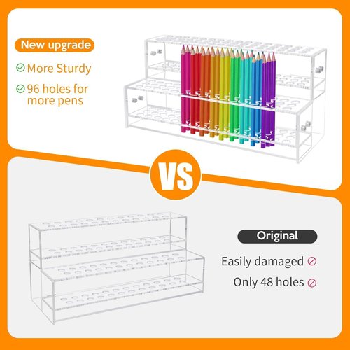 96-Slots Pen Holder for Craft Shows,2-Tier Acrylic Pen Display Stand Holders for Vendors,12mm Beadable Pens Display Beaded Pens Organizer Paint Brush Storage Makeup Brush Rack for School Essentials