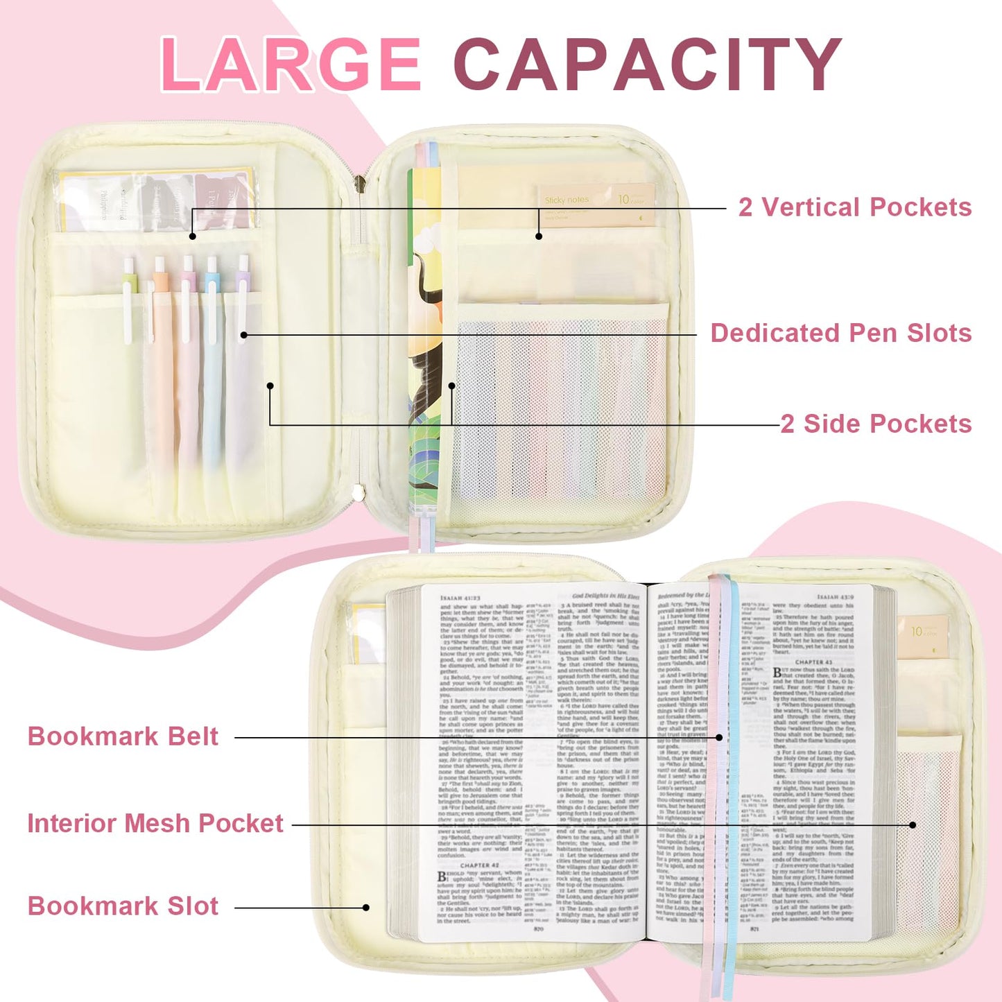 Personalized Initial Bible Cover Case for Women Girls Kid - Large Quilted Bible Case with Handle,Chenille Letter Bag Study Supplies,Christmas Gifts for Christians Birthday Graduationn(Pink Bow-E)