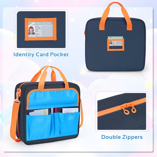 Yarwo Zipper Binder Bag for Boys and Girls, 3 Ring Binder Holds 500 Sheets, Accordion File Organizer with 5 Expanding File Folder Fit for 13” Laptop, Learning Tablet and Stationery, Navy