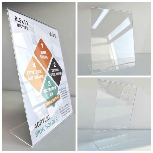 NIUBEE 24 Pack Acrylic Sign Holder 8.5 x 11 Inches Slanted Back, Clear Plastic Sign Holder Paper Display Table Stand for Office, Store, Restaurant