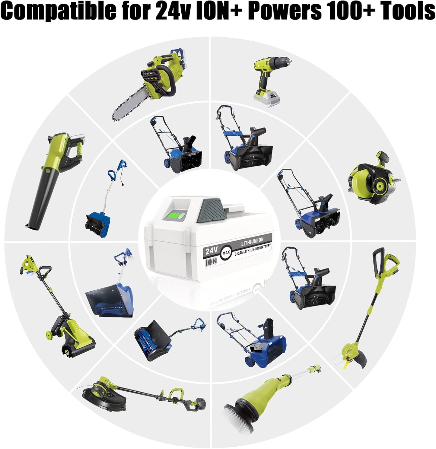 Sun Joe | 24V Lithium Ion Battery Replacement - 6.0Ah Compatible with All Joe iON+ Cordless Snow Blowers