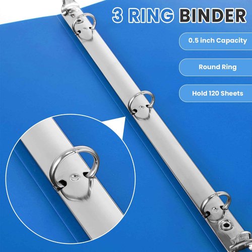 Henoyso 16 Pcs 1/2 Inch 3 Ring Binder with Clear Cover Plastic Flexible Fit Letter Size 8.5" x 11" Paper Holds 100 Sheets Versatile Binders for School Office Home,1 Pocket (Blue)