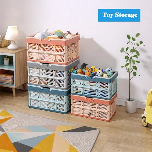 YTAONS Collapsible Storage Crate with Handles, 20L Foldable Plastic Basket, Organizer Container (Light blue, M)
