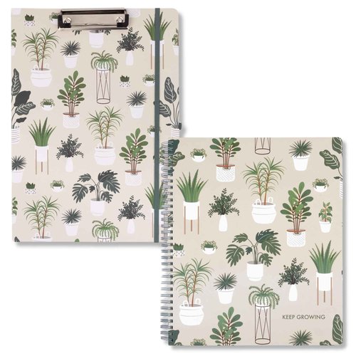 STEEL MILL AND CO. Sage Plants 11" x 9.5" Large Spiral Notebook with 160 pages Bundle with Sage Plants Clipboard Folio with Refillable Lined Notepad and Interior Storage Pockets