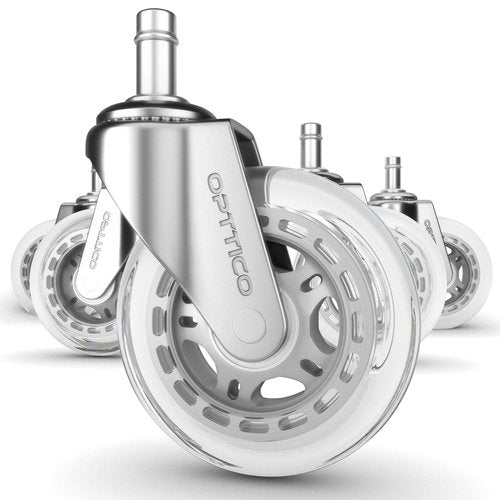 OPTTICO Office Chair Caster Wheels Replacement Set - 3" Heavy Duty Desk Chair Rollers for Hardwood Floors - 650 lbs Load Capacity, 5 Pack (Silver/Clear Wheel)