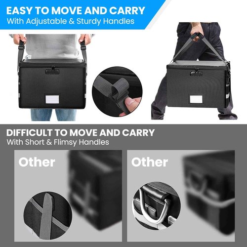 Upgraded 5200°F File Box with Lock, 6 Layers of Functional Materials of Fireproof Document File Organizer Box with Water-Resistant Zipper & Adjustable Handle