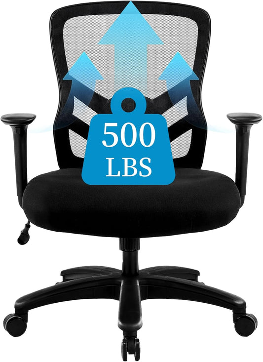 YFO Big and Tall Office Chair - Heavy Duty Ergonomic Mesh with Adjustable Lumbar Support | 500LBS Capacity, Black