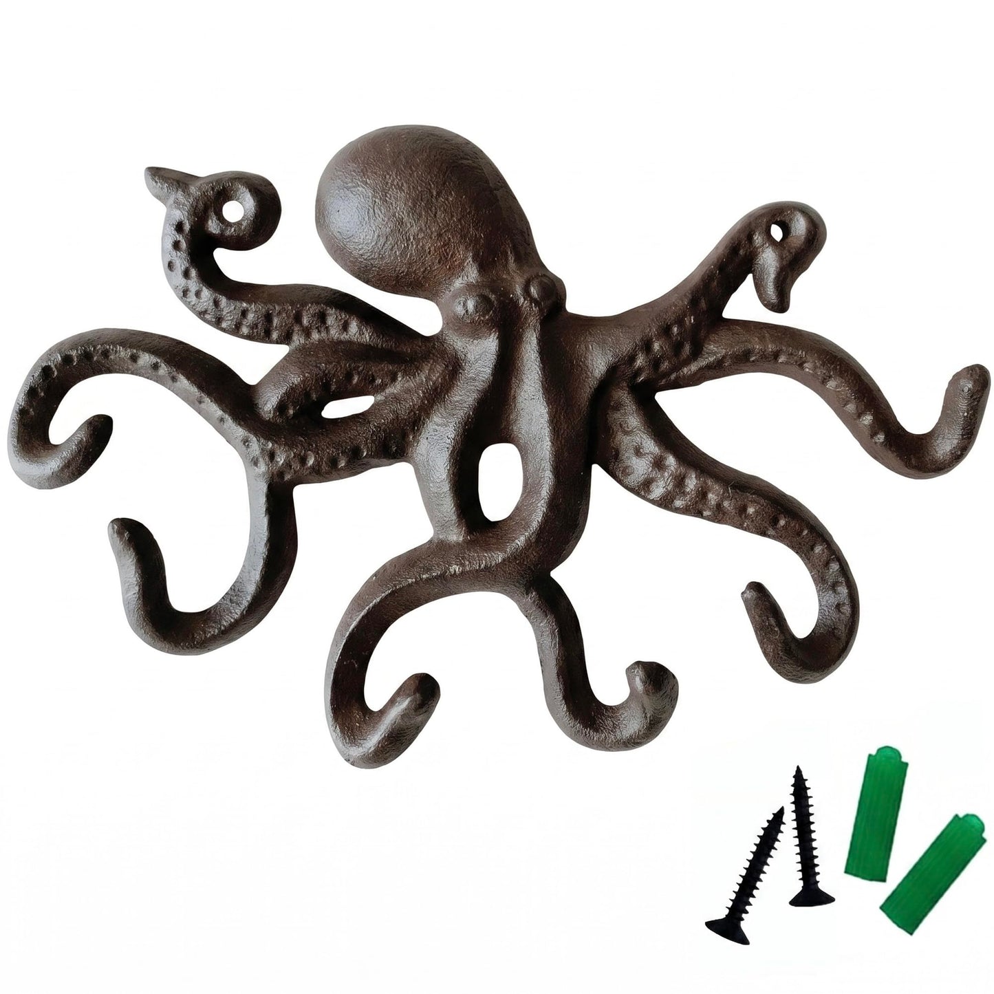 HUAAOTIAN Cast Iron Coat Hooks Rustic Octopus Key Holder Heavy Duty Hooks Wall Mounted with 6 Tentacles for Keys, Towel, Bags, Scarf, Cup, Hat