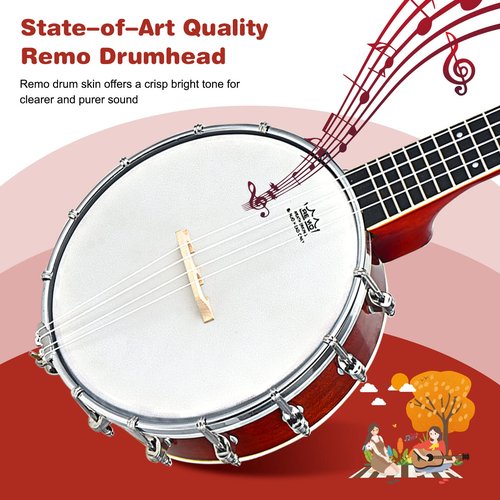 Costzon 4-String Banjo, Concert 24 Inch Closed Solid Back Banjo Ukulele w/Gig Bag, Polish Clothing, Travel Resonate Banjolele Kit for Kids & Adults, Beginner and Seasoned Player, Sapele Wood