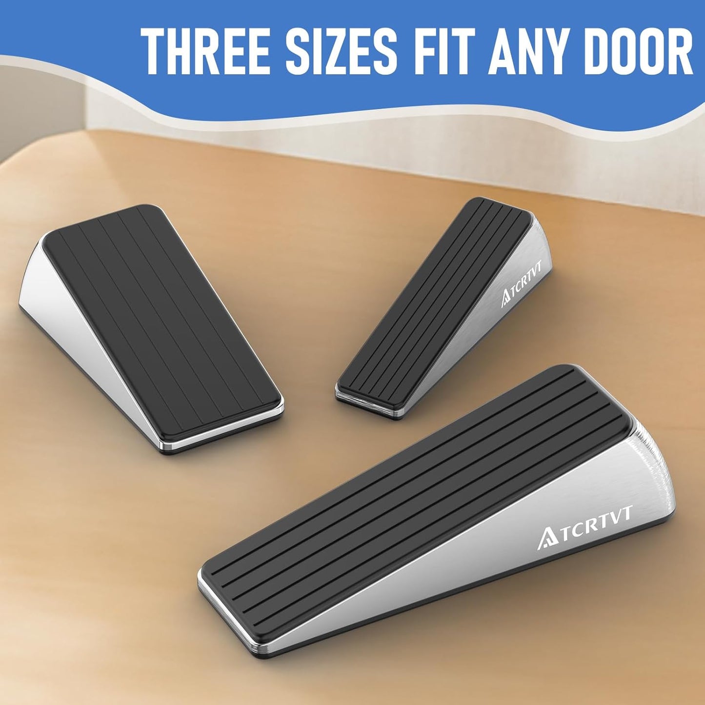 Skiennix Heavy Duty Door Stopper Wedge - Premium Brushed Stainless Steel, Set of 2 with Adhesive Holder
