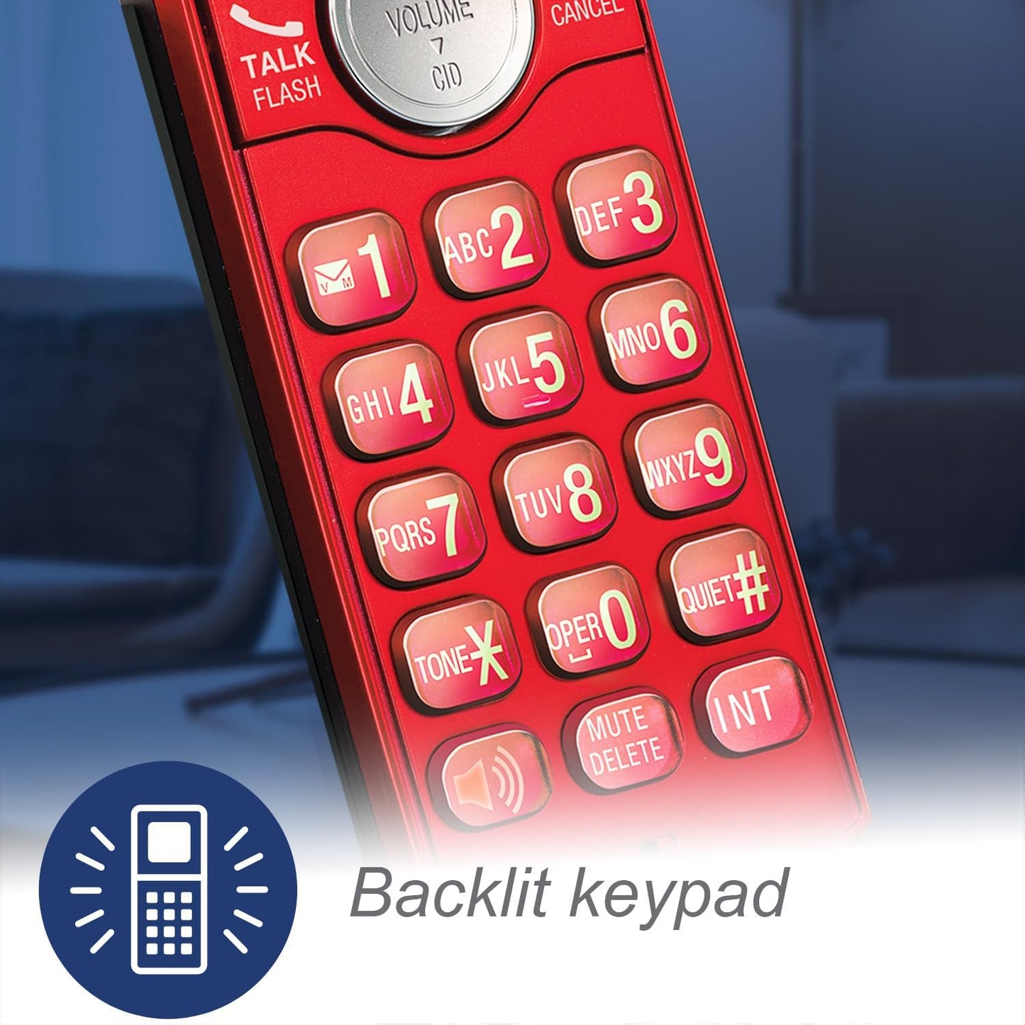 VTech CS6919-16 Cordless Phone - DECT 6.0, Red, Caller ID, Backlit Keypad & Full Duplex Speakerphone