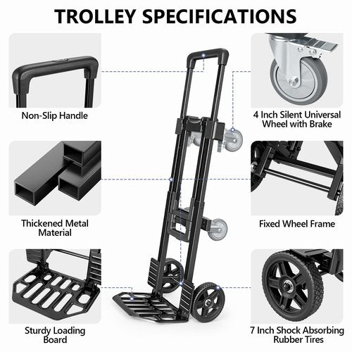 KEDSUM 3-in-1 Folding Hand Truck, 600LBS Heavy Duty Dolly Cart with Wheels, Six Wheels and Two Wheels Convertible Dolly Cart for Office,Home Moving, Simple Conversion, 6 Wheels Innovative Design