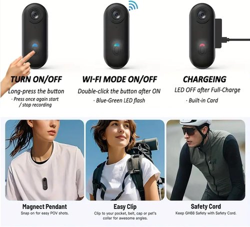 The Go Catch Camera, Treklon POV Camera, Treklon 4S Body Cameras, HD 1080p/4K Pocket Action Cam, with Magnetic Clip, Waterproof Case and Bracket, Thumb Size Mount Anywhere (Black 64G)