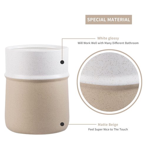 Bathroom Accessory Set 4 Piece & Small Trash Can Wastebasket, Rustic Farmhouse Bathroom Decor, Living Room Decor, and Accessories, Sand Glaze Non-Slip Design, Beige