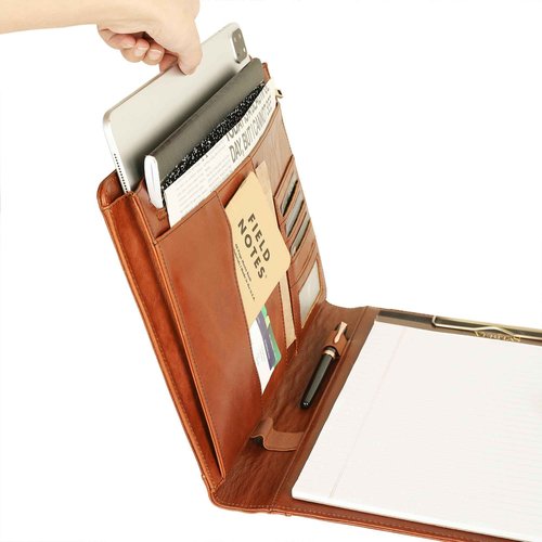 Personalized Leather Padfolio for Men - Business Portfolio with Clipboard, Legal Pad Folio Folder, A4 Letter Size Ideal Business and Corporate Gifts, Oil Brown