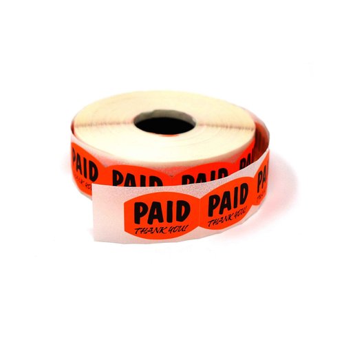 Paid Thank You Fluorescent Orange Self Adhesive Label, Sold Retail Stickers, .85" H x 1.2" W, 10 Rolls, 10,000 Pack