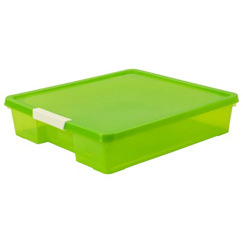 Storex Classroom Craft Project Box – Stacking Plastic Organizer Fits 12x12 Scrapbooking Paper, Green, 5-Pack (63207U05C)