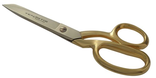 8 inch Fabric, Dressmaking, Sewing Scissors, Gold-Plated with Burgundy Scabbard - Tenartis 384 Made in Italy