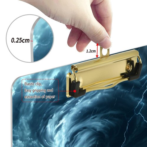 Hezely Tornado A4 Acrylic Clipboard 9" x 12.5", Letter Size for Students, Teacher, Woman and Kids, Decorative Clipboard