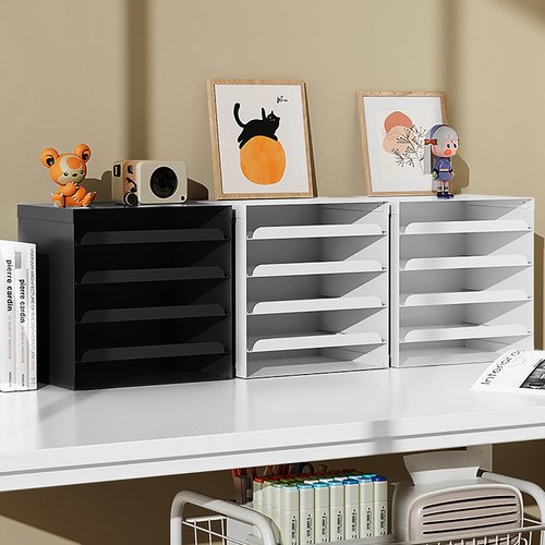 BOTALEGRE Desktop File Sorter with 4 Adjustable Shelves, Metal Desk Organizer, 12.6 x 12.6 x 9.85 inches (Black)
