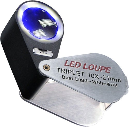 Gain Express Loupe Magnifier - 10X Jewelry Loop with White LED & UV Light for Coins, Gems, Stamps