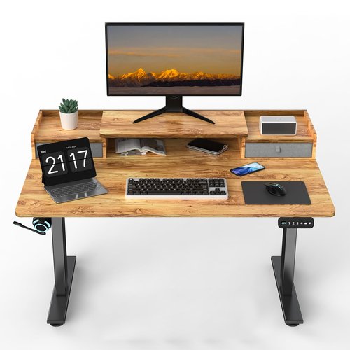 ExaDesk 48×30 Inch Electric Standing Desk with 2 Drawers, Adjustable Height Widened Stand Up Desk with Storage Shelf, Sit to Stand Ergonomic Workstation for Home Office