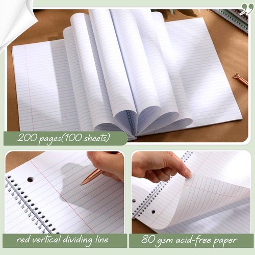Teling 12 Pcs 1 Subject Spiral Notebook for Work College Ruled 8 x 10 1/2 Inch Spiral Journal Notebook 3 Hole Punched Paper Easy Tear Line 100 Sheets Office Study Supplies(Multicolor,12 Pcs)