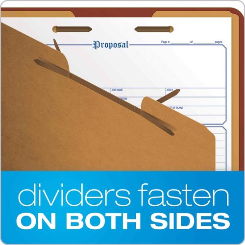 Pendaflex Pressboard Classification File Folders, 3 Dividers, 2" Embedded Fasteners, 2/5 Tab Cut, Letter Size, Red, Box of 10 (1357R)