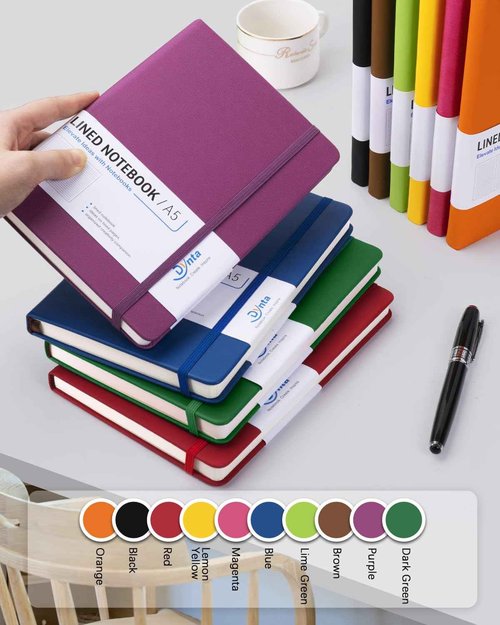 Dynta Hardcover Journal Notebooks, 10 Packs A5 Lined Journals Bulk for Writing 200 Pages/100Sheets, 8.4 x 5.8 inch, 10 Colors Classic Ruled Notebook for Work/Travel/College/Note Taking