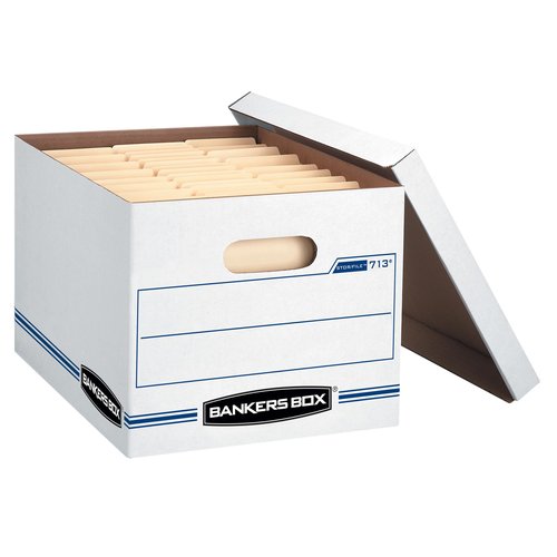Bankers Box 12 Pack STOR/FILE Basic Duty File Storage Boxes, Standard Assembly, Lift-off Lid, Letter/Legal, White/Blue