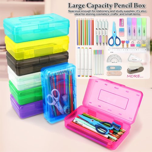 Nuozme Plastic Translucent Pencil Box,Pencil Cases with Snap-Tight Lid for Pens, Pencils, School Supplies,Office Supplies, 1 Pack, Standard Size