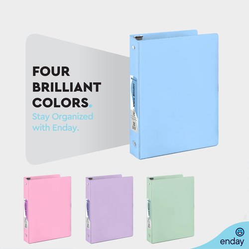 Enday 3 Ring Binder 1/2 inch - 0.5 Inch 3 Ring Binder, Round Ring Pastel with Clear View Cover for Letter Size 8.5 x 11'' Paper & 2 Inside Pockets, for School Supplies, Office, & Home - 4 Pack