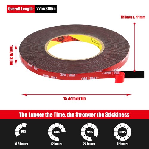 Double Sided Tape Heavy Duty, Waterproof Mounting Foam Tape, 73ft Length, 0.4in Width, High Temperature Resistant Adhesive Tape for Car, LED Strip Light, Office Decor, Made of 3M VHB Tape.