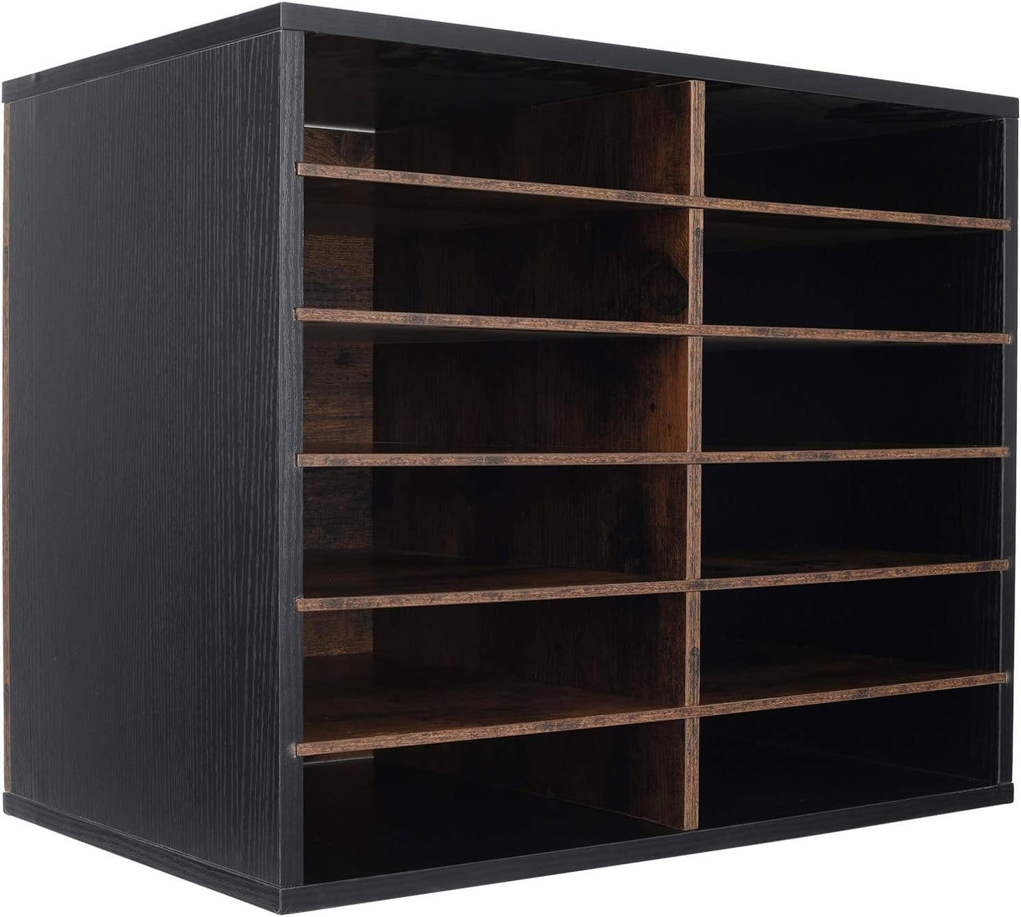 TQVAI Wood Literature Organizer - 12 Slot A4 Paper Storage with Adjustable Shelves | Black/Archaize Finish