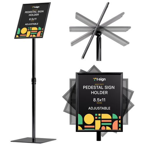 Adjustable Heavy Duty Pedestal Sign Holder - 8.5x11 Inch Vertical & Horizontal Poster Stand with Heavy Square Base for Display, Advertisement & Outdoor Signs