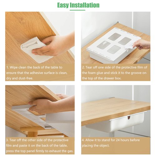 PitorKiter Under Desk Drawer, Large Hidden Self-Adhesive Under Desk Organiser for Storage of Cutlery, Office Supplies, Stationery and Cosmetics (Dark Green)