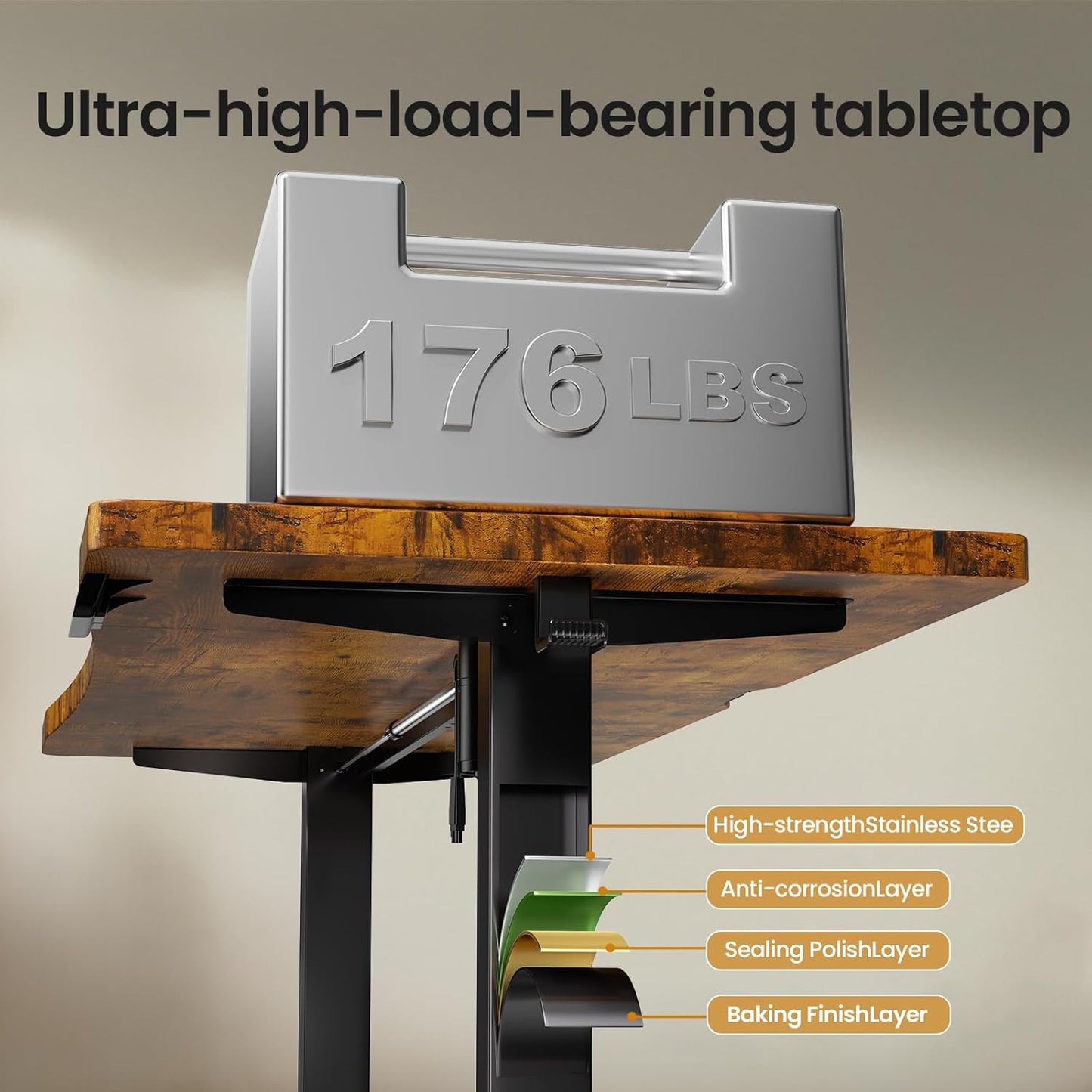 Veken Electric Standing Desk - 55 x 28 Inch Adjustable Height Home Office Table | Brown Wooden Finish
