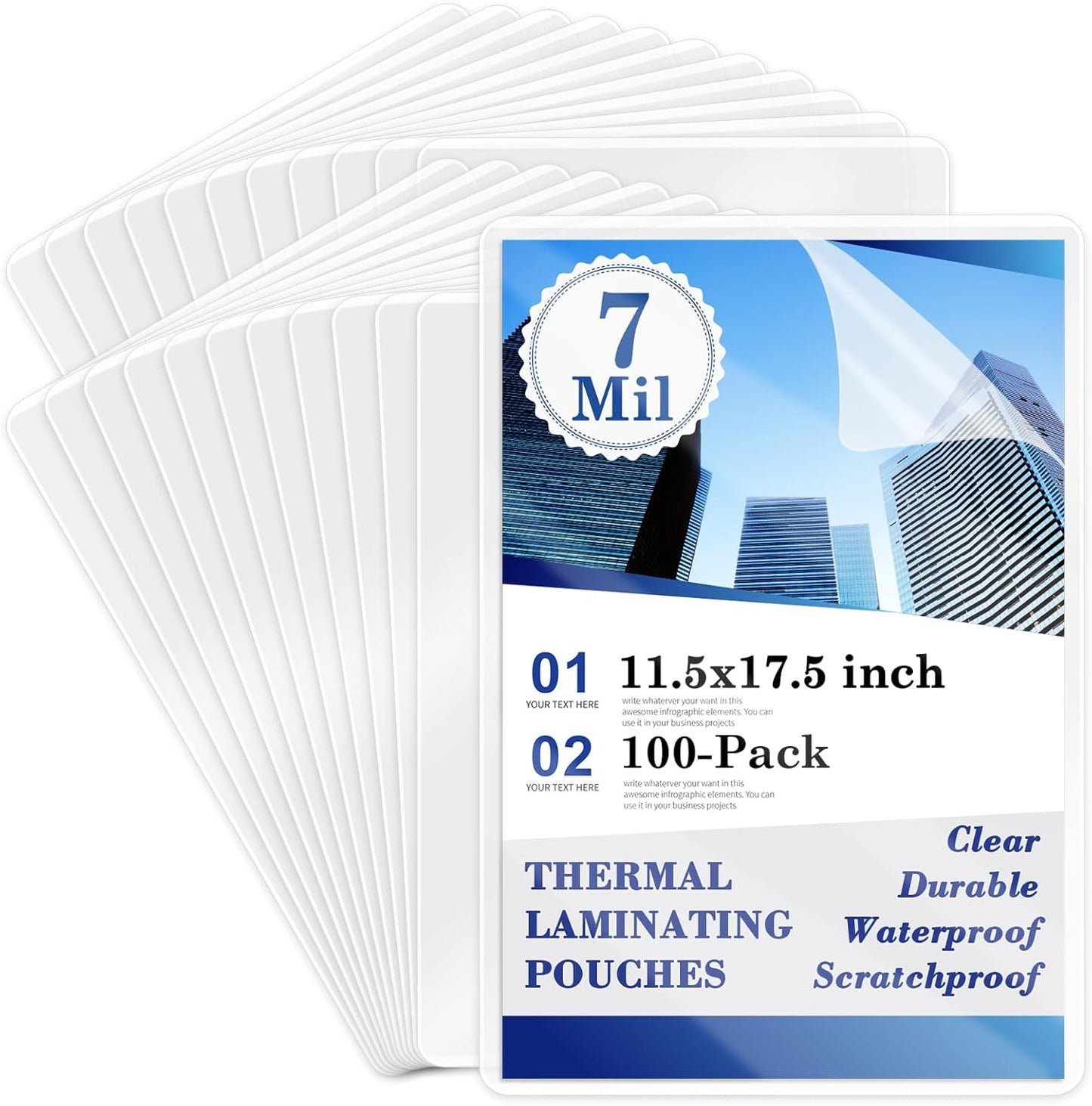 100 Pack Thermal Laminating Pouches - 7 Mil Thick Clear Sheets for 11 x 17 Tabloid | Ideal for Education