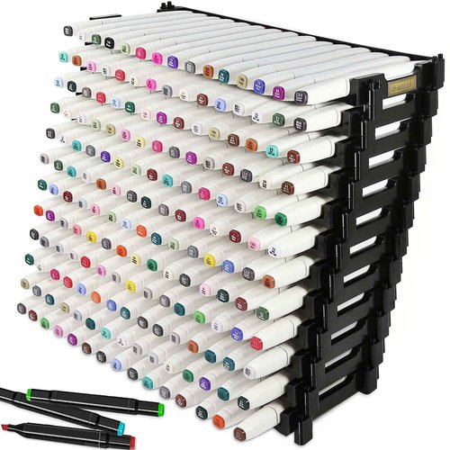 12 Layers Universal Marker Storage Trays, Penholder Display for 180 Pens SN01 Pencil Organizer Holder for Desk (Black-12 layers)