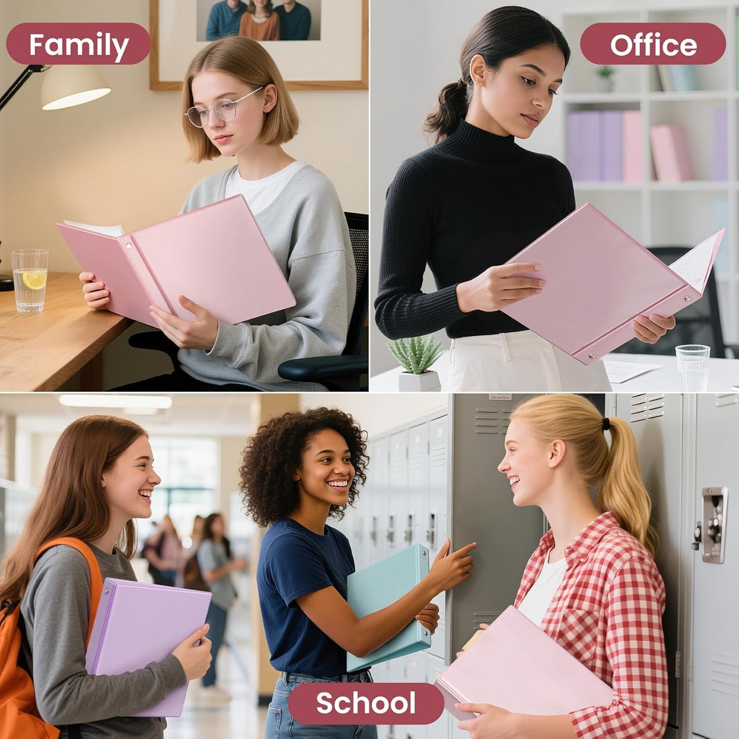 SUNEE 3 Ring Binder - PVC-Free Clear View Design | Fits 8.5x11 Inches - Pink, Perfect for School & Office