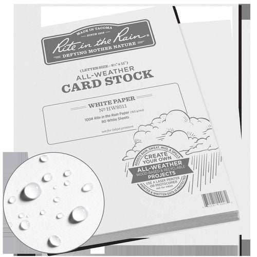 Rite in the Rain Weatherproof Card Stock, 8.5" x 11", 100# White, 80 Sheet Pack (No. HW8511)