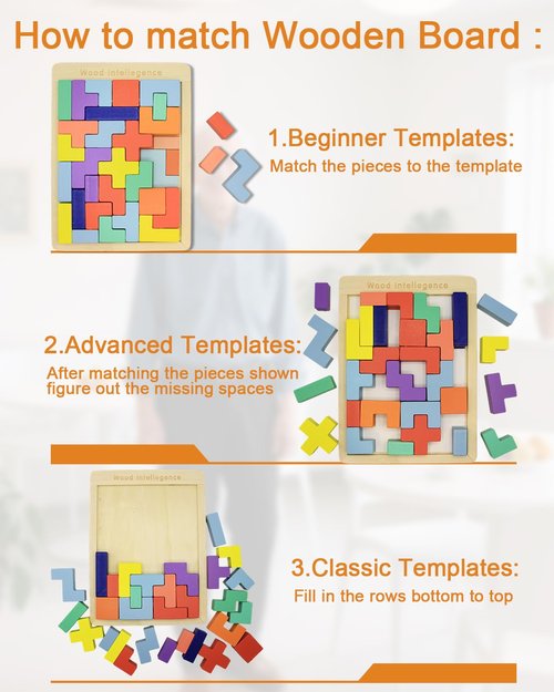 Yigney Dementia Activities for Seniors Wooden Tiles Gifts Geometric Cognitive Products & Training Easy Memory for Alzheimer's Elderly Cognitive Craft Gifts