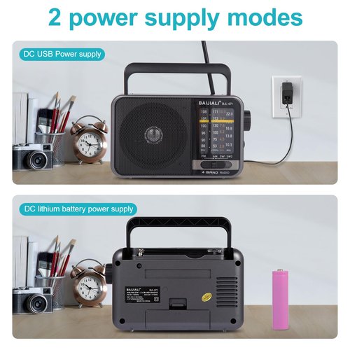 Portable AM/FM Transistor Radio with Loud Speaker, Battery or USB Powered - Compact Emergency Radio for Indoor, Outdoor, Travel & Storms (Model BJL-671)