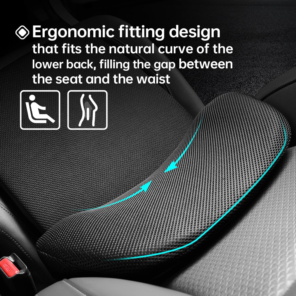 lumbar support for car, driver seat lumbar pillow, ergonomic car seat back cushion, Memory Foam mesh back support, orthopedic, Improve Sitting Posture Back Pain Relief, Soft Breathable Durable 1P