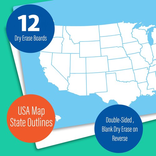 Flipside Products 12" x 18" Two Sided Dry Erase US Map Board, United States Blank Map, Practice Labeling, Home, School, Office, Pack of 12