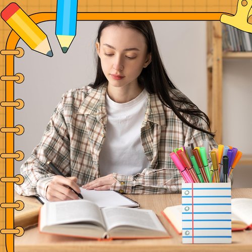 Sherr 2 Pcs Pencil Holder Pencil Dispenser for Classroom Wooden Notebook Line Square Shaped Pen Holders, Back to School Pen Organizer and Storage for Teacher Gifts Office Desk Classroom Management