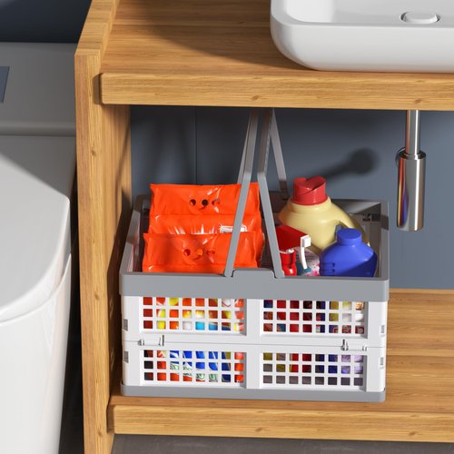Callyne 2-Pack Plastic Foldable Storage Crates with Handles,15 L Plastic Collapsible Storage Shopping Crates