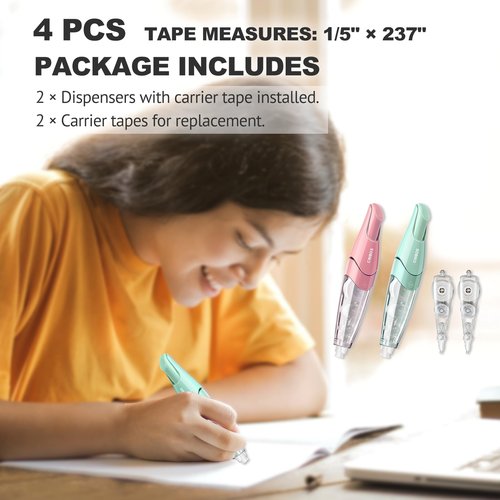 CINBOS Refillable Retractable White Correction Tape, White Smooth Pull Out Correction Tape with 2 Extra Refills, Cute Correction Tape for Office Supplies, 4 PCS (CS-25)