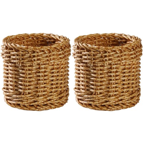 Amosfun Rattan Pencil Holder Wicker Pen Cup Makeup Brushes Holder Home Office Cylinder Desk Organizer Cups 4 x 4 x 3 Inch 2 Pack