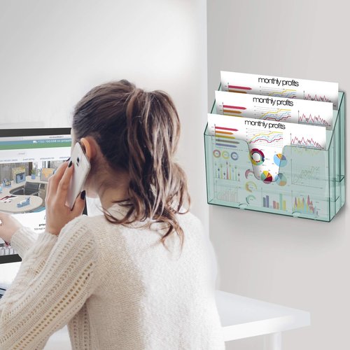 Acrimet Horizontal Triple File Folder Holder Organizer (Clear Green Color)